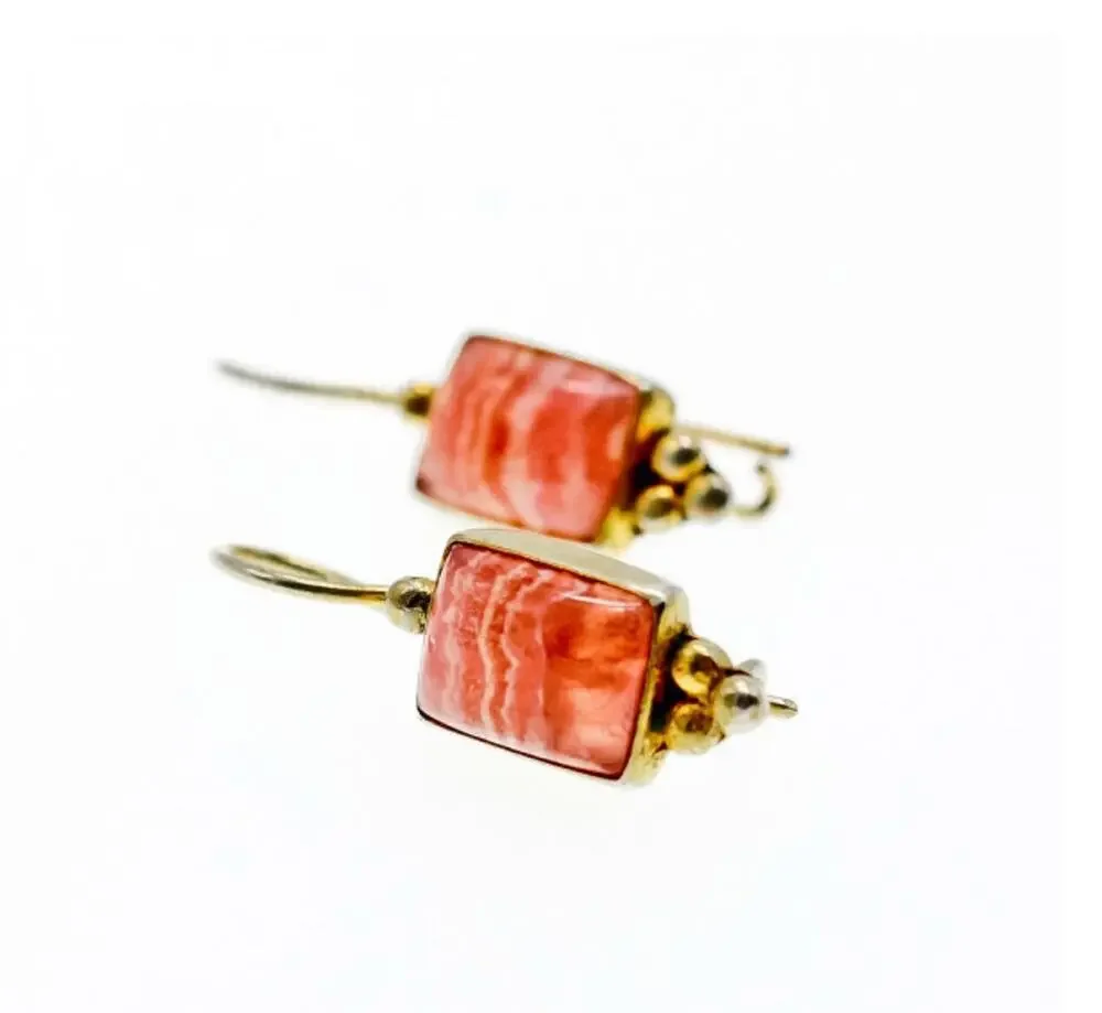925 STERLING SILVER GOLD PLATED AGATE EARRINGS